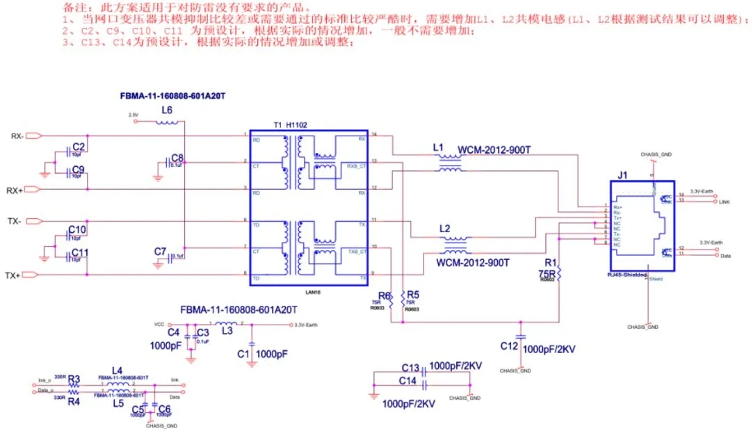 以太網(wǎng)EMC(EMI)設(shè)計(jì)標(biāo)準(zhǔn)電路